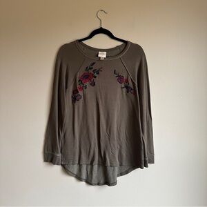 Knox Rose Green Embroidered Floral Sweatshirt M